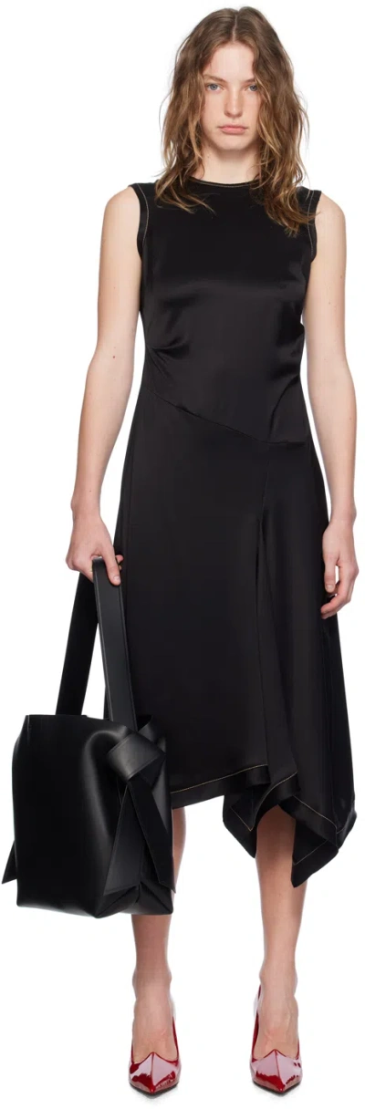 Acne Studios Black Raw Edge Midi Dress In 900 Black