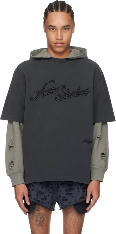 Acne Studios Black Relaxed Fit Logo T-shirt In Bm0 Faded Black