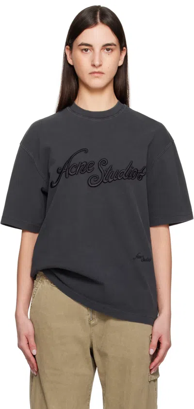 Acne Studios Black Relaxed Fit Logo T-shirt In Bm0 Faded Black