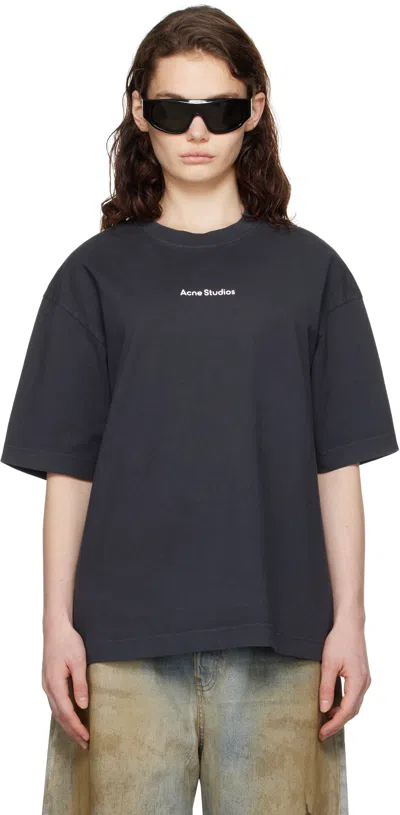Acne Studios Black Relaxed Fit Stamp Logo T-shirt In 900 Black