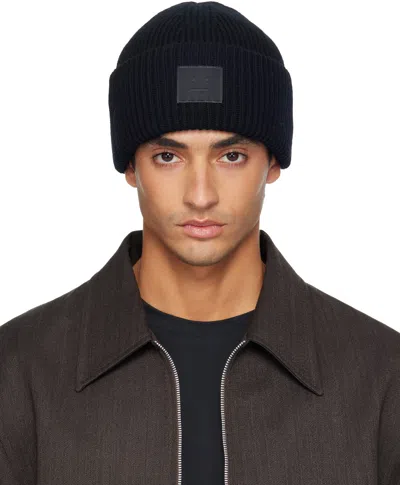 Acne Studios Black Ribbed Face Logo Beanie
