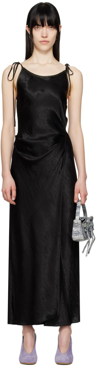 ACNE STUDIOS BLACK SATIN MAXI DRESS