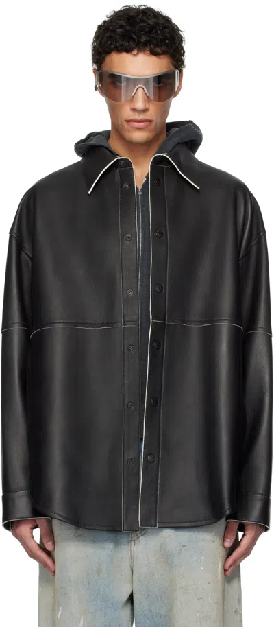 Acne Studios Black Shirt Leather Jacket In 900 Black