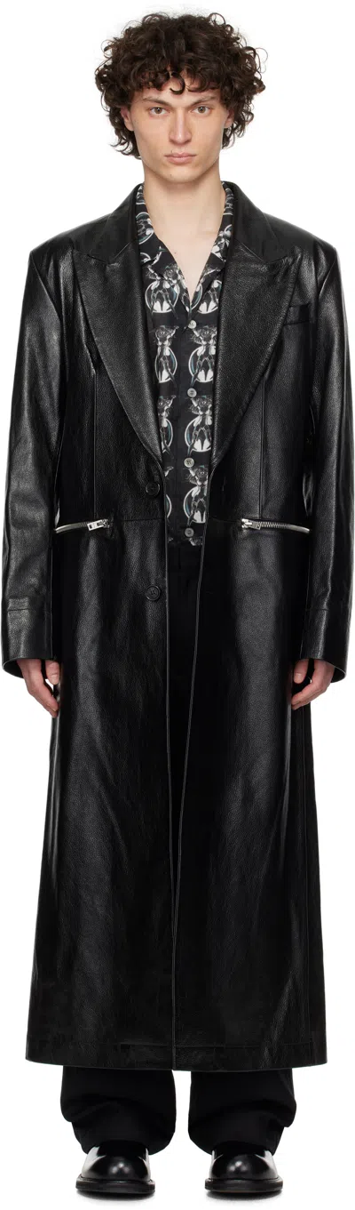 Acne Studios Black Single-breasted Leather Coat In 900 Black