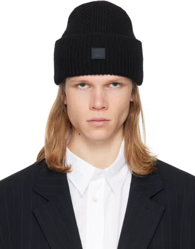 Acne Studios Black Small Face Logo Beanie In 900 Black