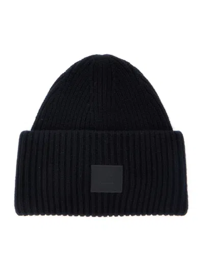 Acne Studios Large Face Logo Beanie In Black