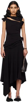 Acne Studios Asymmetric Bow Midi Dress In 900 Black