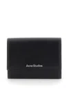 Acne Studios Black Trifold Wallet With Logo In Smooth Leather Woman In Multicolor