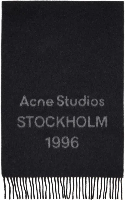 Acne Studios Black Wide Logo Scarf In Brown