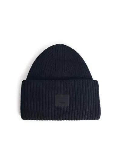 Acne Studios Black Wool Blend Beanie Men In Blue