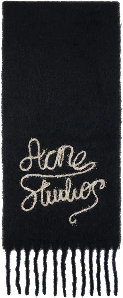Acne Studios Black Wool Logo Scarf