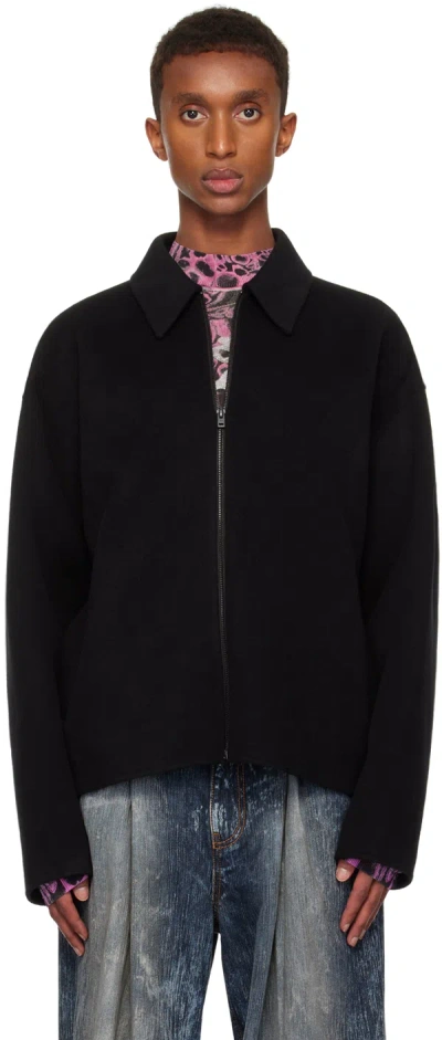 Acne Studios Black Wool Zipper Jacket In 900 Black