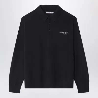 Acne Studios Black Woollen Polo Shirt With Embroidered Logo