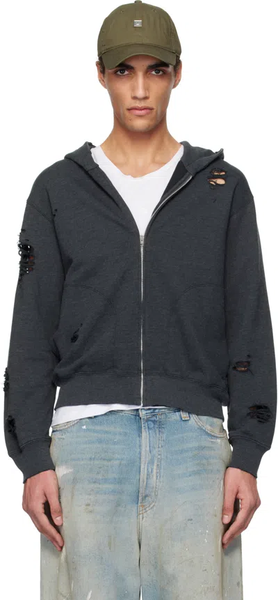 Acne Studios Black Zipper Hoodie In 975 Black Melange