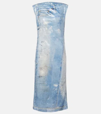Acne Studios Blue Printed Sequin Midi Dress In Auz Mid Blue
