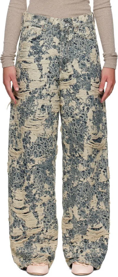 Acne Studios Blue & Beige 1981 Distressed Monogram Jeans In Gray