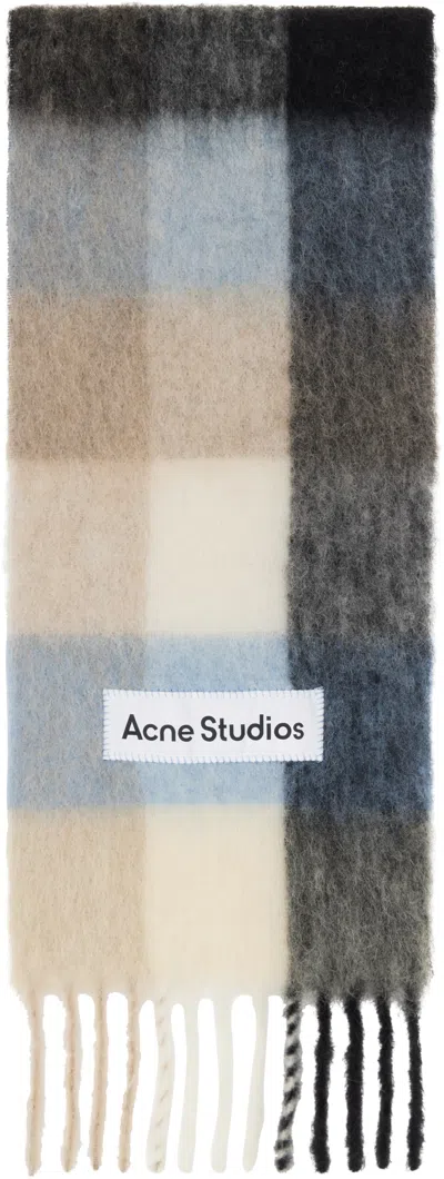 Acne Studios Women Fringed Scarf With Logo In Multi