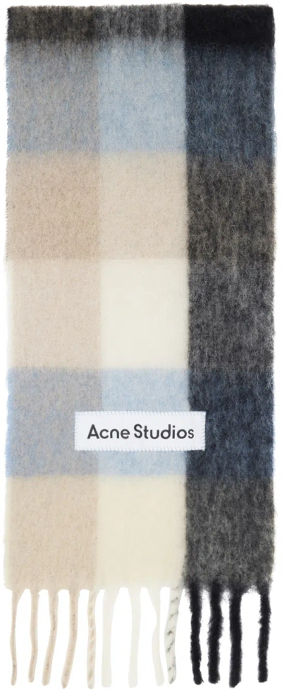 Acne Studios Blue & Beige Mohair Checked Scarf In Multicolor