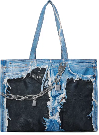 Acne Studios Blue & Black Denim Print Tote
