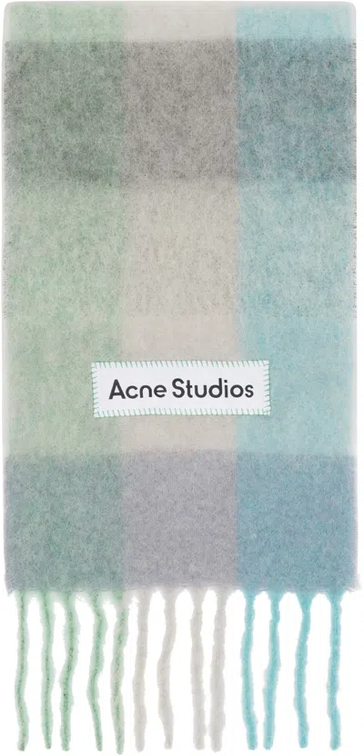 Acne Studios Blue & Green Check Fringe Scarf