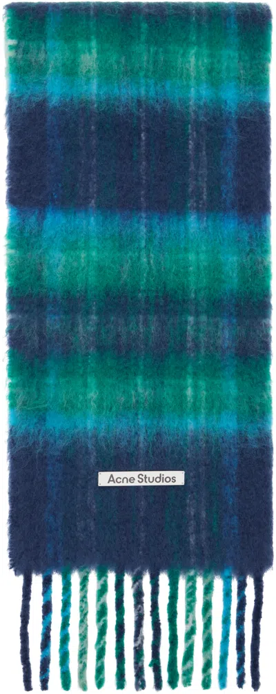 Acne Studios Blue & Green Mohair Check Scarf
