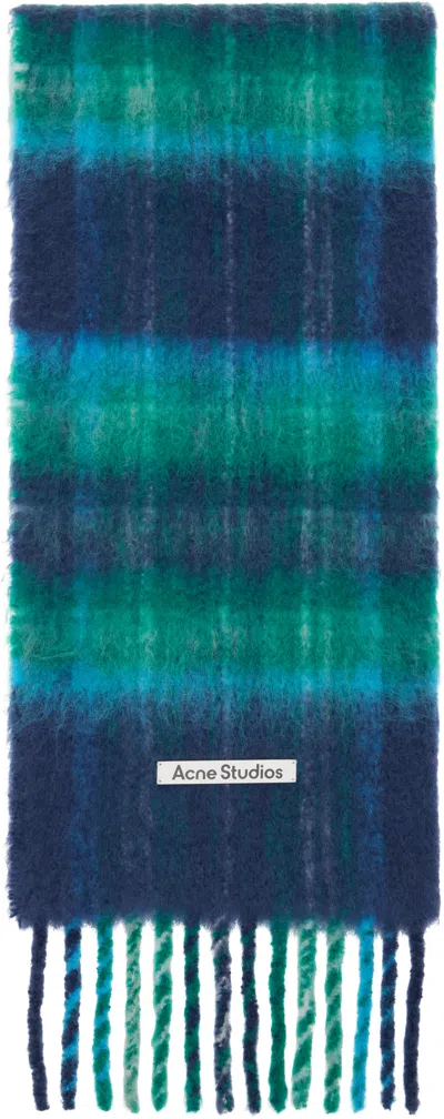 Acne Studios Blue & Green Mohair Check Scarf In Multi