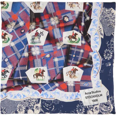 Acne Studios Blue & Red Printed Silk Scarf In Af8 Blue/red