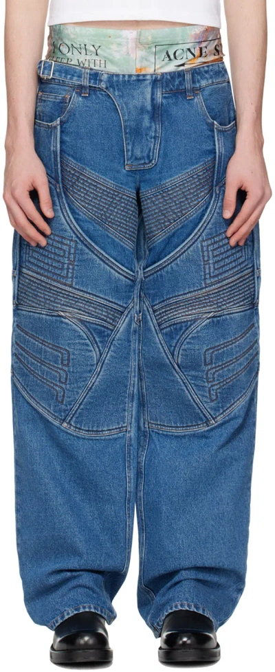 Acne Studios Blue Biker Jeans In 863 Mid Blue