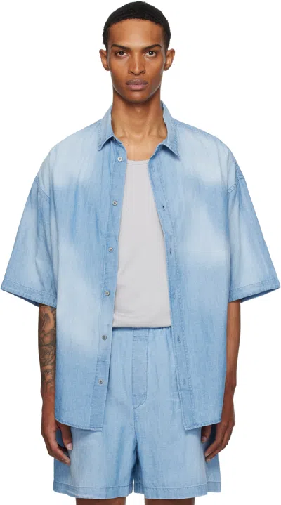 Acne Studios Blue Button-up Logo Stamp Shirt