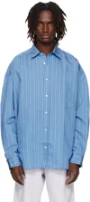 Acne Studios Striped Long Sleeve Button Up Shirt In Blue