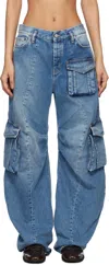 Acne Studios Denim Cargo Trousers In Auz Mid Blue