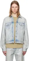 Acne Studios Rye Holo Mermaid Coated Denim Jacket In 228 Light Blue