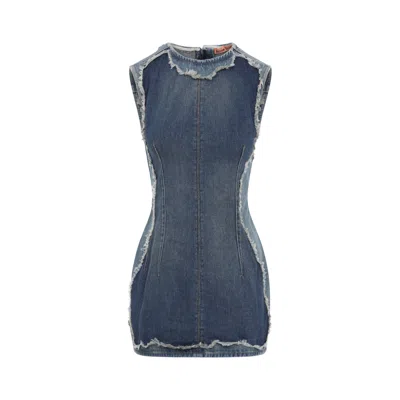 Acne Studios Blue Cotton Mini Dress In Brown