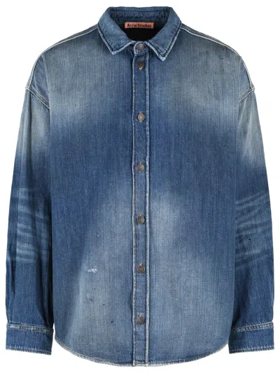 Acne Studios Blue Cotton Shirt In Black