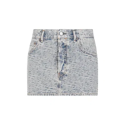 Acne Studios Mini Skirt Woman Blue In Cotton In Blue,beige