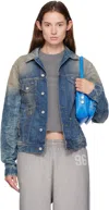 Acne Studios Blue Distressed Denim Jacket In Blue
