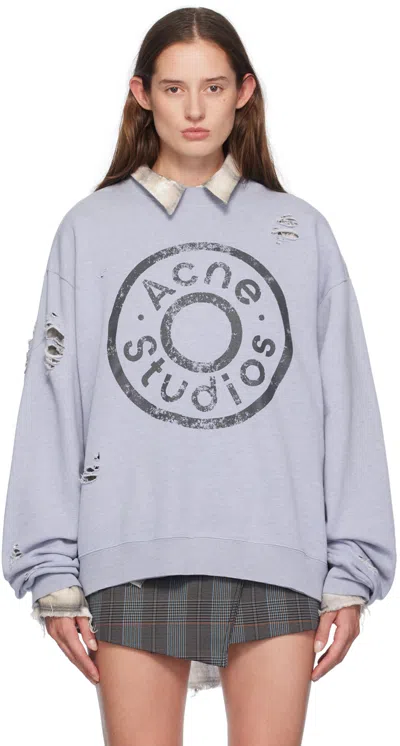 Acne Studios Blue Distressed Printed-logo Sweatshirt In Aiq Blue Melange
