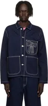 Acne Studios Blue Embroidered Denim Jacket In Blue