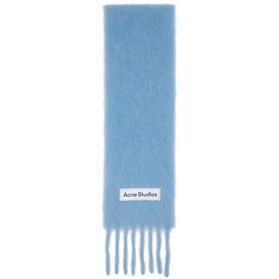 Acne Studios Blue Fringed Logo Scarf In 228 Light Blue