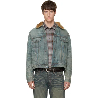 Acne Studios Blue Fur Collar Denim Jacket In Auz Mid Blue