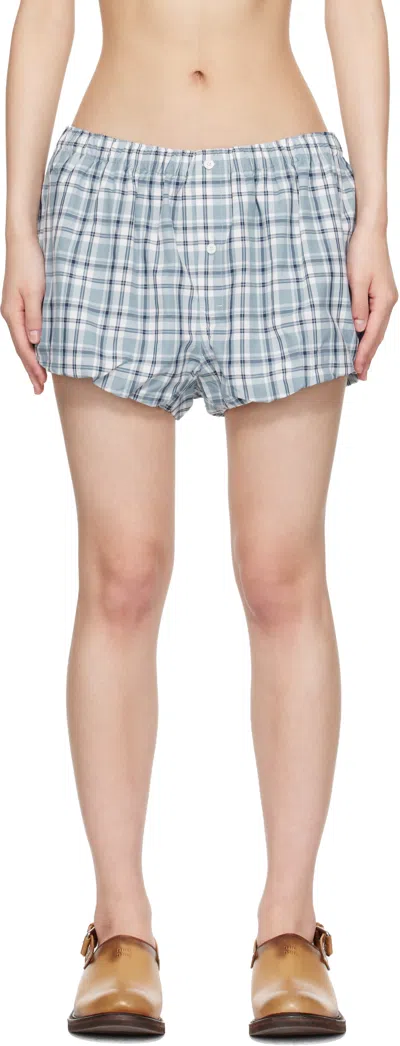 Acne Studios Blue Gathered Check Shorts