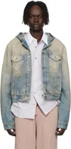 Acne Studios Blue Hooded Denim Jacket In Multi
