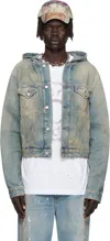 Acne Studios Blue Hooded Denim Jacket In Green