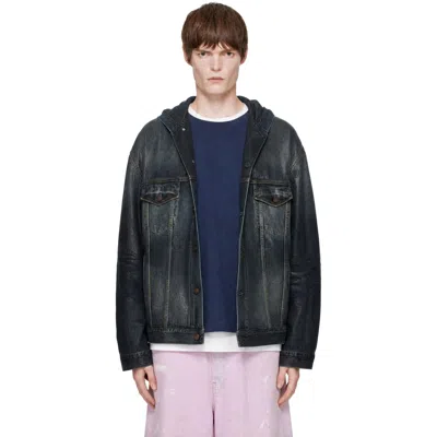 Acne Studios Blue Hooded Denim Jacket In Black