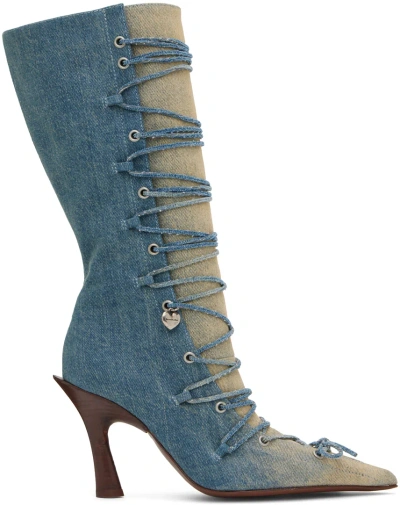Acne Studios Blue Lace-up Heel Boots In Aat Dusty Blue
