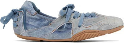Acne Studios Bilaria Paneled Logo-print Denim Ballet Flats In Blue