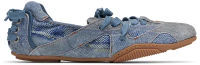 Acne Studios Bilaria Paneled Logo-print Denim Ballet Flats In Blue
