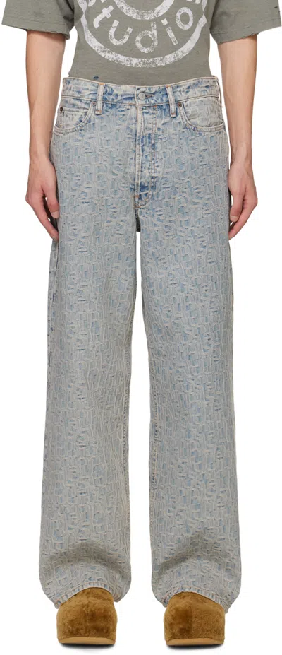 Acne Studios Blue Loose Fit 1981m Monogram Jeans In Blue/beige