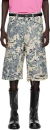 Acne Studios Straight-leg Logo-jacquard Distressed Denim Shorts In Multi