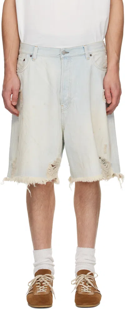 Acne Studios Light-washed Denim Shorts With Distressed Hem In Blue